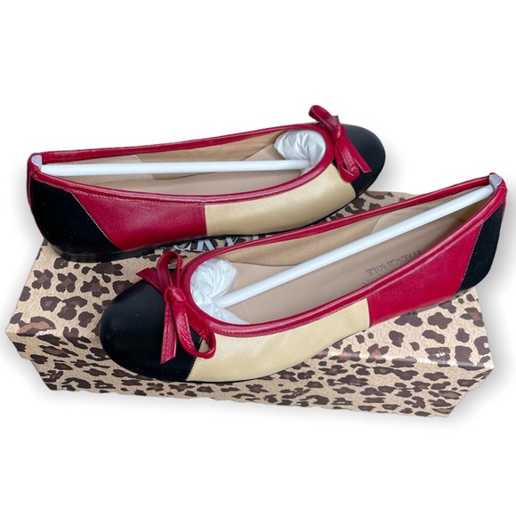 Nicky Hilton x French Sole Black & Red Serena Leather Ballet Flats 7.5